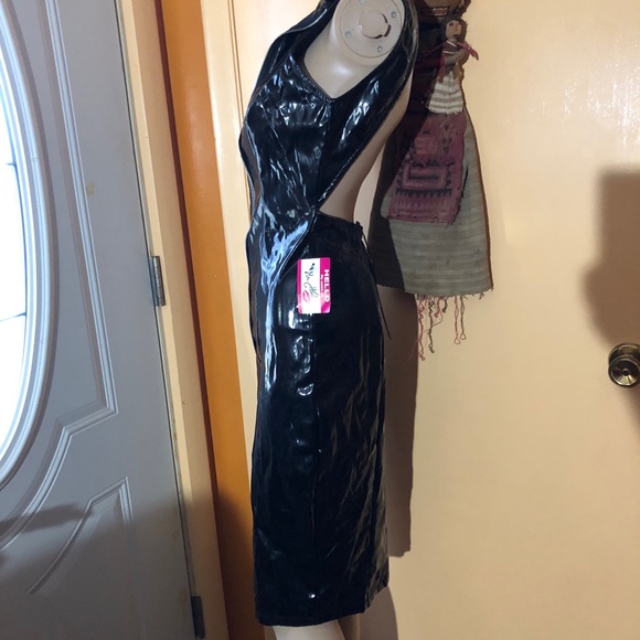 Latex Mini Dress Black Bodycon - Picture 6 of 9